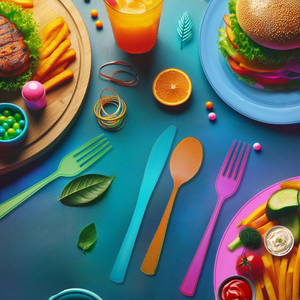 Paquete Combinado de Cubiertos Desechables de Plástico Biodegradable, Ecológico, Libre de BPA y Apto para Alimentos, con Diseños Brillantes de Neón para Fiestas - Product Image 1