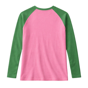 Camiseta de Manga Larga Raglán Rosa para Mujer, Ropa de Hermandad Griega, Camiseta Rosa y Verde para Mujer, Ropa de Hermandad Universitaria - Product Image 4