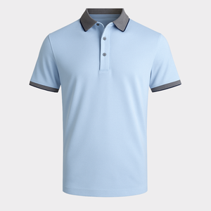 Polo de golf noir avec logo personnalisé pour hommes, avec col et poignets contrastés, vêtements décontractés en tissu respirant à séchage rapide, fabriqué au Vietnam - Product Image 1