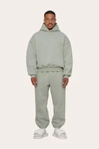 Men's Oversized Blue Hooded Sweatshirt Solid Colour French Terry <b>Fabric</b> Regular Sleeve Autumn Wear With Front Pocket 2027 - Product Image 3