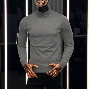 เสื้อสเวตเตอร์ลำลองผู้ชายสำหรับฤดูใบไม้ร่วง, เสื้อสเวตเตอร์ผ้าขนแกะแคชเมียร์แขนยาวมีซิปด้านหน้าให้ความอบอุ่นป้องกันการเกิดรอยยับ - Product Image 1