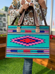 Nueva llegada Western Navajo Real hecho a mano Jacquard cuero bolso de mano Venta caliente Vintage cuero genuino mujeres bolso de compras diarias - Product Image 6
