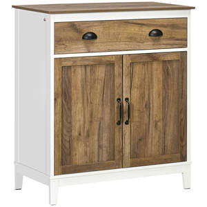 HOMCOM Multipurpose <b>Cabinet</b> in Chipboard <b>with</b> <b>Cabinet</b> and <b>Drawer</b> in Rustic Style, 78.5x39x89.4cm, White - Product Image 1