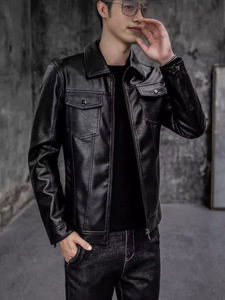 Chaqueta de Motociclista Acolchada para Hombre, Otoño Invierno, Nueva, Estilo Coreano, Ajustada, de Cuero PU, Informal, con Estilo Masculino - Product Image 3