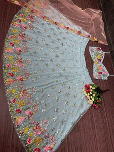 FABZONE Designer Party Wear Soie Georgette douce indienne/pakistanaise toutes saisons deux couleurs Lehenga Choli - Product Image 3