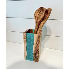 Cuillère en bois et résine faite à la main, manche en bois naturel, résine époxy, ustensile de cuisine - Product Image 4