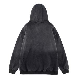 Sudadera con Capucha para Hombre, Estilo Urbano, Estampado Vintage, Felpa Desgastada, Chaqueta con Capucha y Cremallera, Chaquetas Góticas de Algodón - Product Image 4