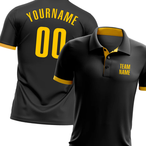 Custom <b>Black</b> Sublimation <b>Polo</b> <b>Shirt</b> with Yellow Accents Personalized with Team Name and Player Number Stylish Comfortable - Product Image 2