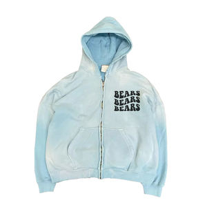 Venta al por mayor azul cielo cremallera Up Sun Fade ácido lavado sudaderas con capucha Puff impresión invierno peso pesado adultos sudaderas con capucha sudaderas - Product Image 1
