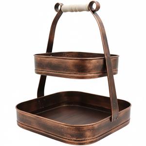 Premium Quality Square Shape <b>Copper</b> Finish 2 Tiered Tray Stand With Handle Sweets Cake Cupcake Holder For Farmhouse Decor Sale - Product Image 5