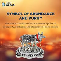 HOME GENIE Statue de vache et veau Kamdhenu en argent | Symbole hindou sacré de prospérité et d'abondance Pièce maîtresse décorative artisanale