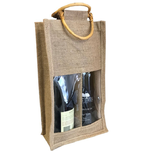 Bolsas de mano de vino de yute reutilizables ecológicas para mujer, cadenas bordadas, resistentes al agua, cierre de cremallera, portabotellas al por mayor - Product Image 1