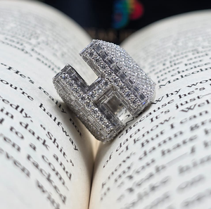 Anillo de Diamante Moissanite con Inicial H en Plata S925, Engaste de Pavé con Baguette, Anillo de Declaración Audaz con Letra Personalizada de Lujo para Hombre - Product Image 4