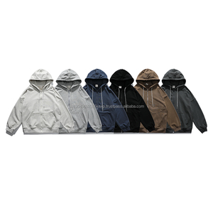 Fabricants de sweats à capuche de haute qualité en coton uni French Terry unisexe à épaules tombantes streetwear zippé avec logo imprimé sweats à capuche personnalisés pour hommes - Product Image 4