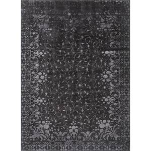 Alfombra Rectangular Azalea Floral y Abstracta de Lana y Seda Anudada a Mano Pae-6121 para Dormitorio y Pasillo, Modelo para Sala de Estar, Gris y Negro - Product Image 1