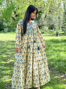 Pure Cotton Maxi Dress Indian Block Bagru Print Summer Earthy Nature Goddess Comfy Daywear - Product Image 4