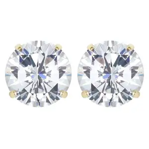 Iced Out Solid 925 Sterling Round Stud Earrings Hiphop Bling 4 Prong Round Brilliant Moissanite Earrings