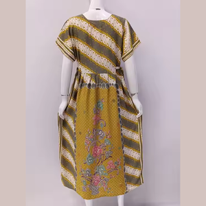 ชุดเดรสยาวถึงข้อเท้าแขนสั้นของผู้หญิงชุดเดรสลำลองผ้านุ่มมีสไตล์ชุดนอนฤดูร้อนปิดเอวยางยืด - Product Image 3