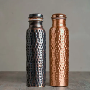 Premium Hammered Copper <b>Water</b> <b>Bottle</b> With <b>Flat</b> Cap For Traditional Healthy Ayurvedic Drinking - Product Image 2