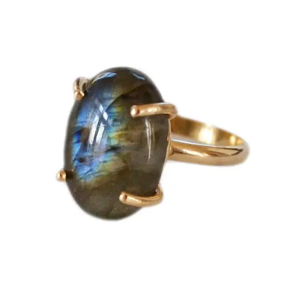 Labradorite Statement Women Brass Handmade Gemstone Adjustable Rings