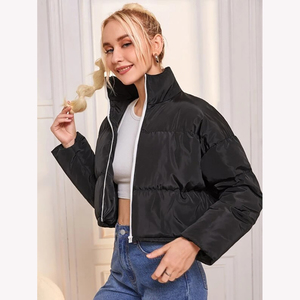 Tendance femme hiver chaleur doudoune motif solide tissé manteau col à capuche fermeture éclair complète manches longues respirant caractéristique - Product Image 1