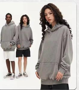 Custom Unisex Loose <b>Blank</b> Ripped Baggy Distressed Vintage Heavy <b>Weight</b> Cotton Acid Wash Hoodie for Men - Product Image 1