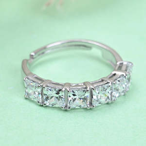 CLARA Pure 925 Sterling <b>Silver</b> Square Eternity Finger <b>Ring</b> <b>Adjustable</b> Band with Princess Cut Diamond Turquoise Natural Stone - Product Image 2
