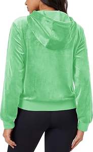 Veste à capuche en velours tendance, manches longues, fermeture éclair intégrale, vêtement d'extérieur doux et chaud en velours - Product Image 3