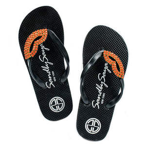 Sandales tongs pour grandes filles, motif brodé de cristaux rouges, antidérapantes, bout carré ouvert, dessus en EVA orné de diamants, pour la plage - Product Image 1