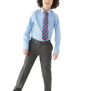 Benutzer definierte Großhandel Grundschule Uniform Designs mit Bild Junge Kurzarm Weiß/Blau Schuluniform Shirt Schul hemden