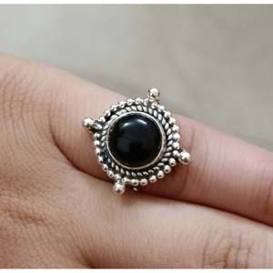 Handmade 925 Sterling Silver <b>Boho</b> <b>Ring</b> for Women Natural Black Onyx & Black Gemstone Cut Agate Stone Black Onyx Silver <b>Ring</b> - Product Image 4