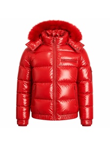 Men's Casual Winter Windproof & Breathable Matte Shiny Puffer Jacket with Zipper Closure and <b>Fur</b> <b>Trim</b> - Product Image 2
