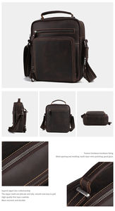 Unisex Genuine <b>Leather</b> <b>Crossbody</b> <b>Bag</b> Retro Business Style Large Capacity Portable Fashion Handbag with Zipper Closure - Product Image 2
