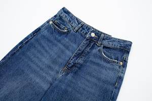 Customized Stonewashed Solid Dot Pattern Denim Straight <b>Jeans</b> Breathable Mid <b>Waist</b> Casual Streetwear Pants for Winter Summer - Product Image 4