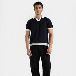 Polo de punto de verano para hombre, camiseta informal de manga corta con cuello en V, polos de manga corta de alta calidad para hombre - Product Image 1