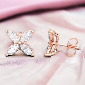 Luxurious 10K 14K 18K Rosw Gold Moissanite Marquise Shape Push <b>Back</b> Stud <b>Earrings</b> with Diamond <b>for</b> Anniversary Wholesale OEM - Product Image 2