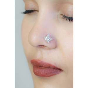 Swadeshi Pitara Elegant Nazakat 925 Sterling Silver Nosepin Floral Design Zircon Alloy <b>Wire</b> Body Jewelry Prong Setting Gift - Product Image 4