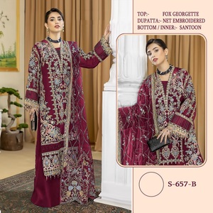 Nuevo Pakistani Heavy Fox Georgette Trabajo bordado con colección de trajes Nazarene Duppata - Product Image 3