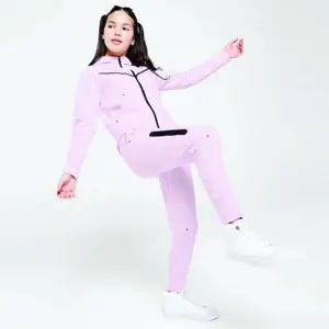 कस्टम ब्रांड लोगो 69% कपास 31% पॉलिएस्टर गुलाबी लड़कियों तकनीक ऊन Tracksuit पूर्ण ज़िप हूडि जॉगर्स Sweatpants Sweatsuit