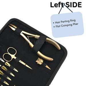 Gold Hair <b>Extension</b> Tools Kit with Heavy Duty Crimping Plier Flat Tip Quick Parting Ring Trimming Scissors Curved Needles Clips - Product Image 4