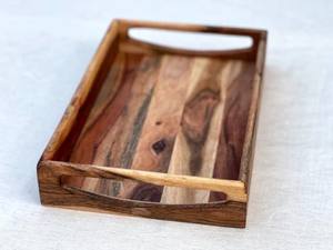 Handcrafted Acacia <b>Wood</b> Serving Tray with Handles <b>Rustic</b> Wooden Breakfast Tray for <b>Bed</b> or Ottoman Natural <b>Wood</b> Decorative Tray - Product Image 3