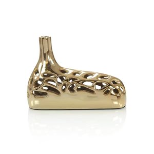 Glossy Antique Gold <b>Ribbed</b> Brass Flower <b>Vase</b> for Home and Office Desktop Decorative Accent Metal Flower <b>Vases</b> - Product Image 6