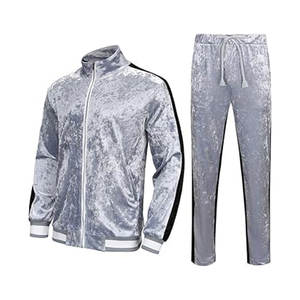Último diseño de los hombres de terciopelo chándal de alta calidad transpirable totalmente personalizado antiarrugas hombres chándal de terciopelo con mangas completas - Product Image 3