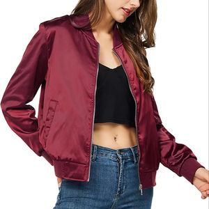 2025 meilleure qualité Satin Bomber veste femmes tenue décontracté fermeture éclair vêtements d'extérieur coupe-vent avec poches - Product Image 1