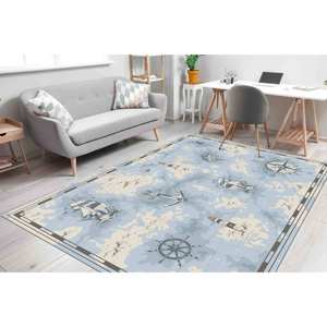 พรมลายเข็มทิศทะเล พรมพิมพ์ลาย: พรมสีน้ำเงินสำหรับห้องเด็ก พรมเนื้อนุ่มแบบไม่ทอ - Product Image 3