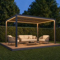 Système de drainage extérieur imperméable, pergola motorisée à lames orientables, gazebo en aluminium avec éclairage LED, capteur de pluie et de vent