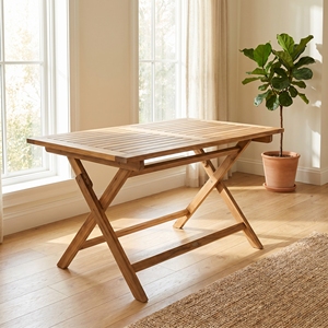 New Modern Minimalist Teak Wood <b>Folding</b> <b>Dining</b> <b>Table</b> Outdoor Patio Garden Slatted Furniture Space Saving Durable 4-Seater SVLK - Product Image 2