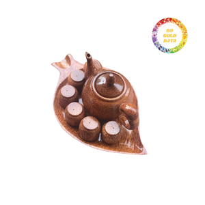 Service à thé en bois de coco, plateau rond, service à thé en bois de coco, 6 tasses, bois dur naturel de haute qualité, service à thé en vrac - Product Image 4