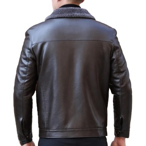 Veste en cuir de peau de mouton naturelle pour l'automne et l'hiver col pour hommes et moelleux intérieur épais moyen jeune homme haut tendance - Product Image 2
