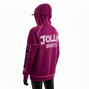 Sudadera con Capucha de Forro Polar de Poliéster GSM para Mujer, Color Rosa, Costuras en Contraste, Panel de Manga con Diseño Artístico, Logotipo Personalizado, Impresión por Transferencia de Calor, Sudaderas Básicas - Product Image 5